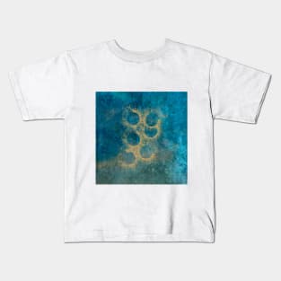 Teal Paint with Gold Circles Art Kids T-Shirt